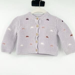 Bout’chou Baby Girls Fall Pastel Clouds Sun Knit Cardigan Sweater Size 6M Purple